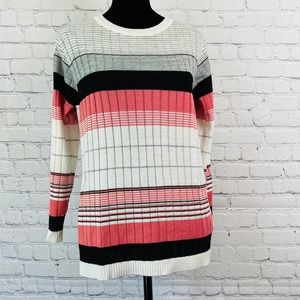 DRESSBERRY Striped Knit Pullover Sweater M Pink White Preppy Casual Layering